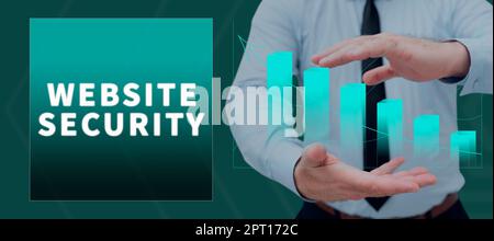 Visualizzazione concettuale sicurezza dei siti web, approccio aziendale componente critico per proteggere e proteggere i siti web Foto Stock