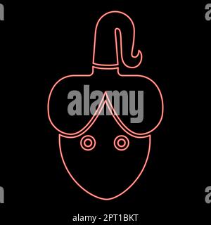 Testa donna al neon con faccia di falce nella parte anteriore colore rosso vettore illustrazione immagine stile piatto Illustrazione Vettoriale