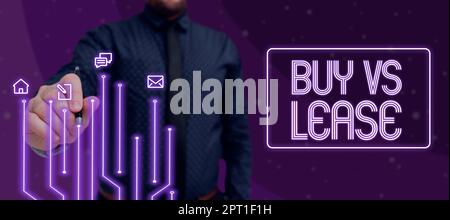 Segno che mostra Buy Vs Lease, Word per proprio qualcosa contro prendere in prestito vantaggi svantaggi Foto Stock