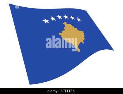 Un'illustrazione di bandiera di onda del Kosovo 3D isolata su bianco con tracciato di ritaglio Foto Stock