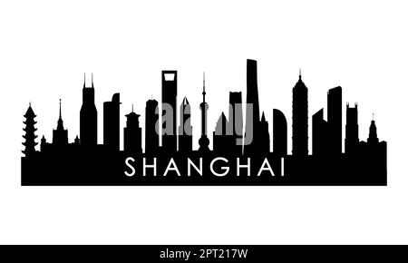 Profilo dello skyline di Shanghai. Il design della citta' di Shanghai nera e' isolato su sfondo bianco. Foto Stock