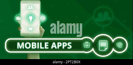 Didascalia di testo Presentazione di Mobile Apps, Word per un'applicazione software progettata per l'esecuzione su dispositivi palmari Foto Stock