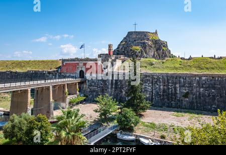 Vista panoramica della Fortezza Vecchia di Corfù, Grecia. Foto Stock