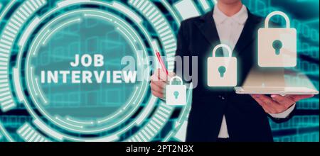 Testo di scrittura lavoro Intervista, Business Concept Assessment Questions Answers assumere lavoro Panel Foto Stock