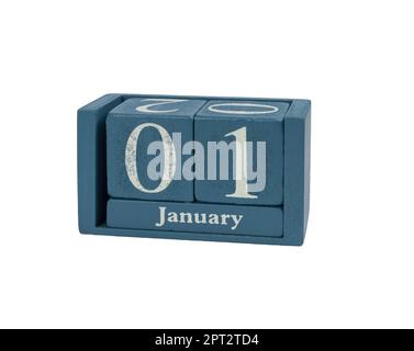 Un calendario con la data del 01st gennaio, il primo giorno dell'anno su sfondo trasparente Foto Stock