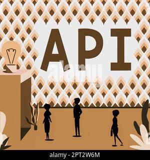 Visualizzazione di segnali API, foto concettuale insieme di routine, protocolli e strumenti per la costruzione di applicazioni software e colleghi Climbing verso l'alto Mountain Foto Stock