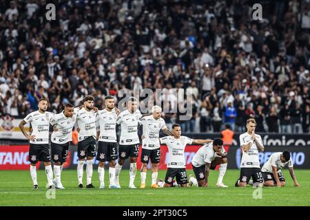 San Paolo, Brasile. 27th Apr, 2023. SP - SAO PAULO - 04/26/2023 - COPA DO BRASIL 2023, CORINTHIANS X REMO - Corinthians giocatori durante la decisione sulle penalità nella partita contro Remo allo stadio Arena Corinthians per il campionato 2023 Copa do Brasil. Foto: Marcello Zambrana/AGIF/Sipa USA Credit: Sipa USA/Alamy Live News Foto Stock