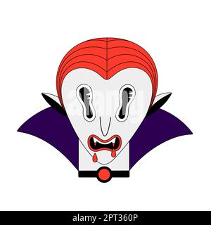Vampiro. Halloween carattere zoky cartone animato isolato su sfondo bianco. Stile piatto con contorno nero. Adesivi, stampe su abiti, notebook e custodie per telefono. Illustrazione vettoriale Illustrazione Vettoriale