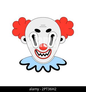 Clown creepy. Halloween carattere zoky cartone animato isolato su sfondo bianco. Stile piatto con contorno nero. Adesivi, stampe su abiti, notebook e custodie per telefono. Illustrazione vettoriale Illustrazione Vettoriale