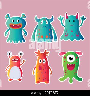 Carino Cartoon Monsters Collection Halloween Illustrazione Vettoriale