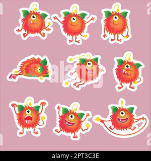 Personaggio mostro rosso con diverse pose Illustrazione Vettoriale