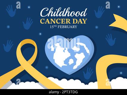 Giornata Internazionale del cancro dell'Infanzia Illustrazione Cartoon disegnata a mano il 15 Febbraio per la raccolta di fondi, la promozione della prevenzione e il supporto espresso Illustrazione Vettoriale