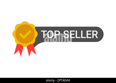 Etichetta del venditore principale con cinque stelle e pollici in su Illustrazione Vettoriale