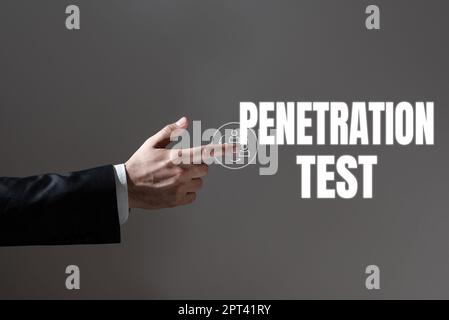 Prova di penetrazione del testo di scrittura a mano, soldi di concetto di affari che una persona tiene in un cliente in una banca o simile Foto Stock