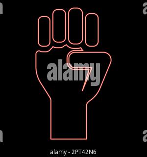 Neon pugno up concetto di libertà lotta rivoluzione potere protesta colore rosso vettore illustrazione immagine stile piatto Illustrazione Vettoriale