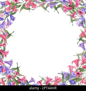 Cornice acquerello con giacinti isolati su sfondo bianco. Illustrazione floreale per il design di cartoline, modello di invito, biglietti d'auguri Foto Stock