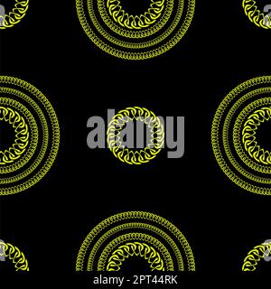 Motivo dorato senza cuciture con catena disegnata a mano. Ideale per sfondi, sfondi di pagine Web, texture di superfici, tessuti. Isolato su sfondo nero. Foto Stock
