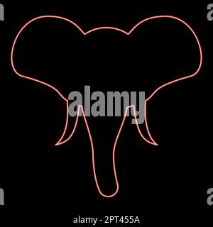 Neon testa di elefante silhouette mascotte vista frontale animale africano rosso colore vettore illustrazione immagine stile piatto Illustrazione Vettoriale