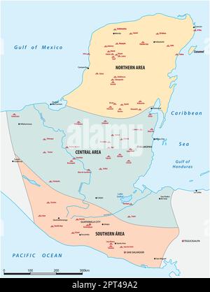 Mappa dell'area storica degli insediamenti dei Maya, America Centrale Illustrazione Vettoriale