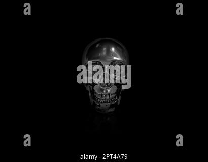 cranio in acciaio metallizzato in ferro. rendering 3d Foto Stock