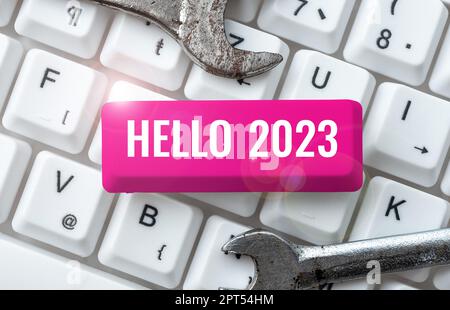 Presentazione concettuale Hello 2023, vetrina aziendale sperando in una grandezza per il prossimo anno Foto Stock