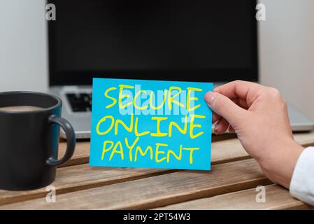 Didascalia di testo Presentazione pagamento online sicuro, vetrina aziendale tecnologia digitale sicura trasferimento elettronico di rimessa Foto Stock