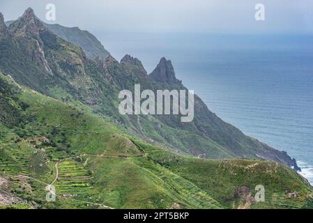 Vista sulle montagne nel parco nazionale di Anaga, Tenerife, Spagna, il giorno di marzo Foto Stock