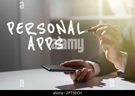 Cartello di testo che mostra le applicazioni personali, Word scritto sul Calendario online Organizer dati privati Foto Stock