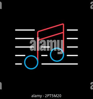 Stave e note musicali vettore su sfondo nero icona. Melodia, musica classica, design del suono. Simbolo grafico per il sito Web musicale e sonoro e per le applicazioni desiderate Foto Stock