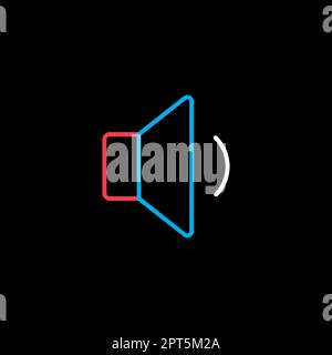 Volume minimo suono vettore musicale su sfondo nero icona. Simbolo grafico per il design, il logo, l'app, l'interfaccia utente e il sito Web musicale e sonoro Foto Stock