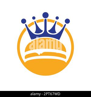 Burger King logo design vettoriale. Burger con logo Crown Icon concetto. Illustrazione Vettoriale