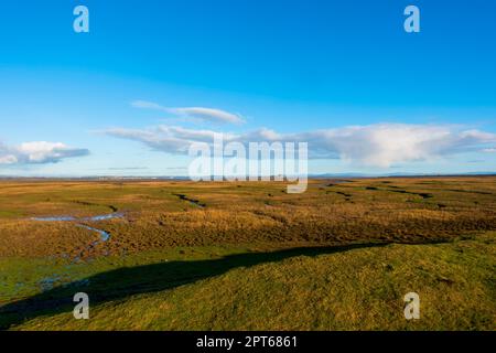 Riserva naturale South Walney, Cumbria. Il Castello di Piel è visibile in lontananza. Foto Stock