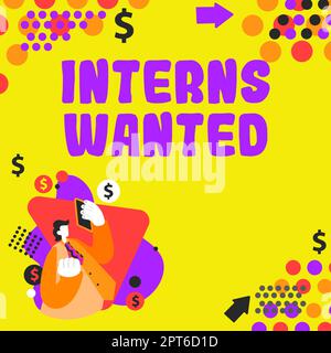 Scrittura a mano di testo interns ha desiderato, concetto che significa cercare sul tirocinante di lavoro studente part-time che lavora Foto Stock