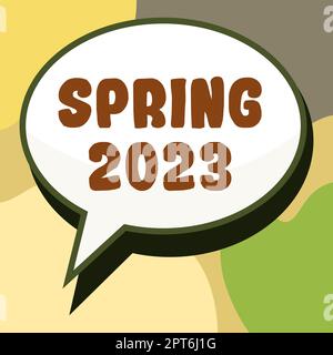 Scrittura visualizzando il testo Primavera 2023, Word scritto su tempo dell'anno in cui i fiori sorgono dopo la stagione invernale Foto Stock