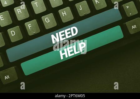 Scrittura visualizzazione testo bisogno di aiuto, concetto che significa quando qualcuno è sotto pressione e non può gestire la situazione Foto Stock