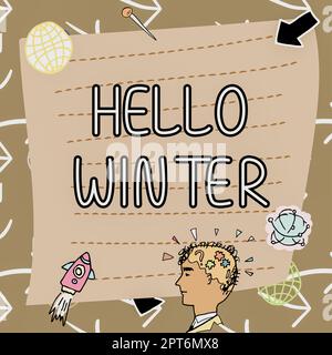 Cartello di testo che mostra Ciao inverno, Business Overview stagione più fredda dell'anno in zone polari e temperate Foto Stock