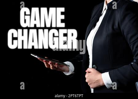 Segno di scrittura a mano Game Changer, Word for Sports Data Scorekeeper Gamestreams Live Scores Team Admins Foto Stock