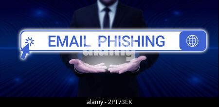 Segno di testo che mostra Email PhishingEmails che possono collegarsi a siti web che distribuiscono malware, Word per e-mail che possono collegarsi a siti web che distribuiscono ma Foto Stock