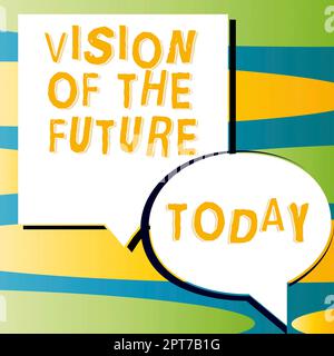 Segno che mostra la visione del futuro, parola per vedere qualcosa davanti una chiara guida di azione Foto Stock