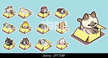 Gatti in scatole graziosi adesivi Illustrazione Vettoriale
