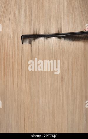 Primo piano di capelli biondi lucidi e lisci, vista posteriore. Foto Stock