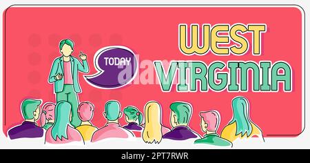 Scrittura a mano segno West Virginia, Word per gli Stati Uniti d'America Stato viaggio Turismo storico viaggio Foto Stock