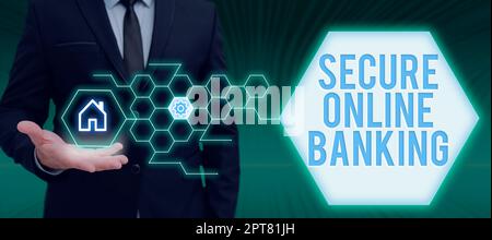 Didascalia di testo Presentazione di Secure Online Banking, Panoramica aziendale proteggere la banca digitale per le transazioni su Internet Foto Stock