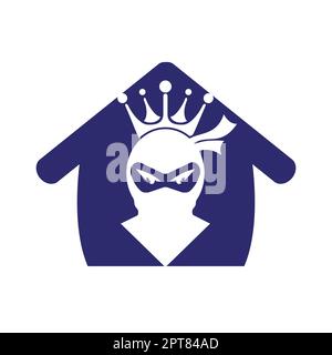 Logo King Ninja vettoriale. Logo Crown combinato con ninja e casa. Illustrazione Vettoriale