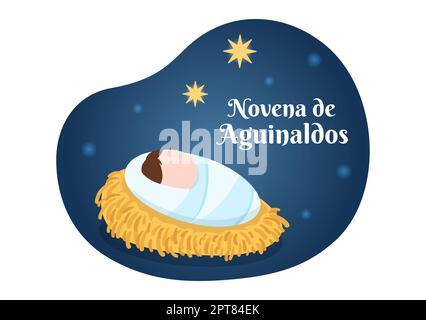 Novena De Aguinaldos tradizione di vacanza in Colombia per le famiglie di riunirsi a Natale in Cartoon piatto modelli disegnati a mano Illustrazione Foto Stock