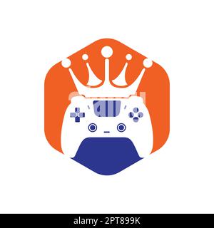 Disegno del logo vettoriale del re del gioco. Gamepad con disegno di icona vettore corona. Illustrazione Vettoriale