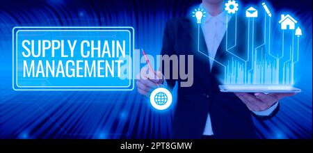 Scrittura testo di visualizzazione Supply Chain Management, Business Approach aspetti dei moderni e intelligenti processi logistici aziendali Foto Stock