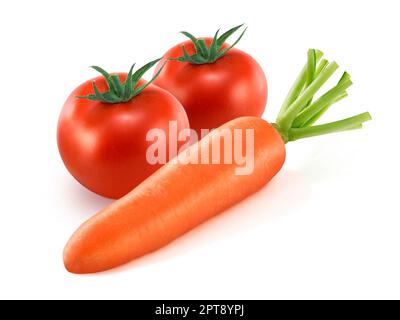 Carota e pomodoro isolati su uno sfondo Foto Stock