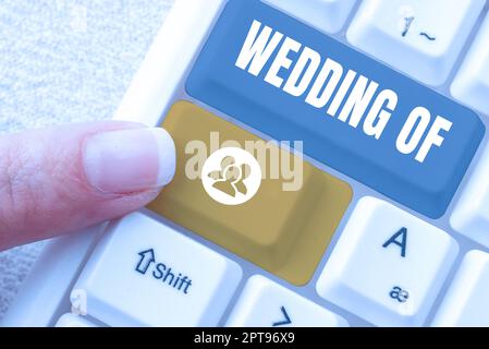 Segno che mostra il matrimonio di, panoramica commerciale annunciando che l'uomo e ora come coppia sposata per sempre Foto Stock