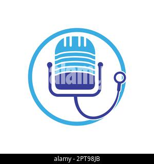 Disegno del logo vettoriale del podcast medico. Simbolo di illustrazione dello stetoscopio e del microfono. Illustrazione Vettoriale